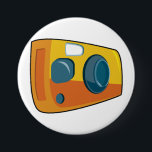 Retro Yellow Point and Shoot Film Camera Button<br><div class="desc">Pin your passion to your jacket, bag, or hat with this retro yellow point and shoot camera button. This small but eye catching accessory features a vibrant cartoon illustration of a vintage film camera in bright orange and yellow colors. It is a perfect way for photographers and fans of 90s...</div>