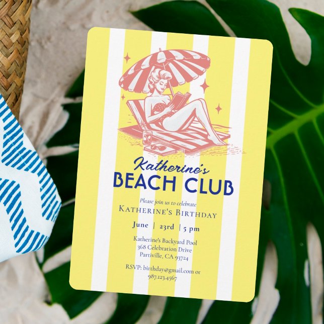 Retro Yellow Stripes Beach Club Einladung (Von Creator hochgeladen)