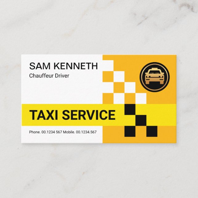 Retro Yellow Taxi Karo Box Cab Driver Visitenkarte (Vorderseite)