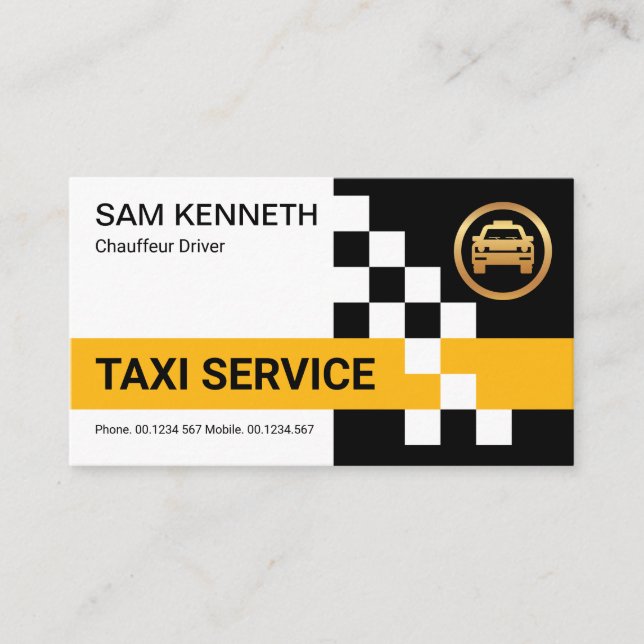 Retro Yellow Taxi Karo Box Cab Ride Share Driver Visitenkarte (Vorderseite)