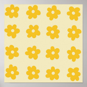 Retro Yellow Tropical Simple Blume Pattern Poster