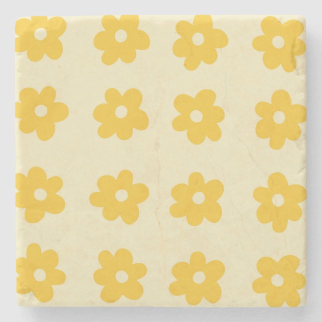 Retro Yellow Tropical Simple Blume Pattern Steinuntersetzer (Vorderseite)
