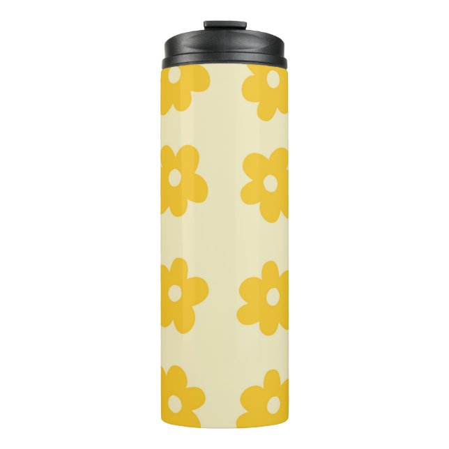 Retro Yellow Tropical Simple Blume Pattern Thermosbecher (Vorderseite)