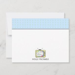 Retro Yellow TV Set Flat Notecards Mitteilungskarte