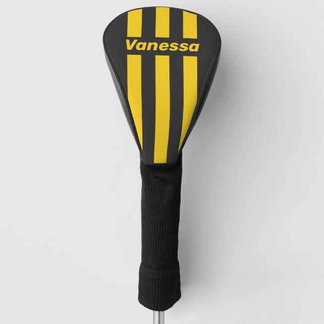 Retro Yellowjacket Three Pin Stripes with Name Golf Headcover (Vorderseite)