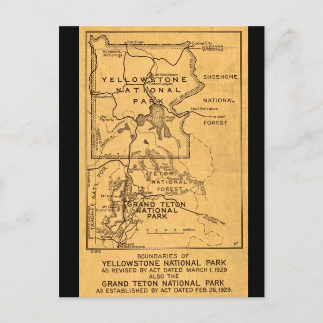 Retro Yellowstone - Grand Teton Karte Postkarte (Vorderseite)
