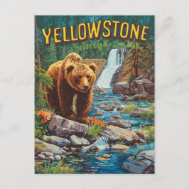 Retro Yellowstone - Grizzlybär und Wassermann Postkarte
