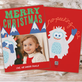 Retro Yeti Whimsical Kids Weihnachts-Foto Feiertagskarte