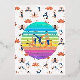 Retro Yoga im dynamischen Fluss harmonischer Farbe Folieneinladung