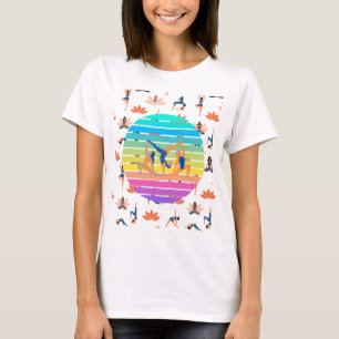 Retro Yoga im dynamischen Fluss harmonischer Farbe T-Shirt