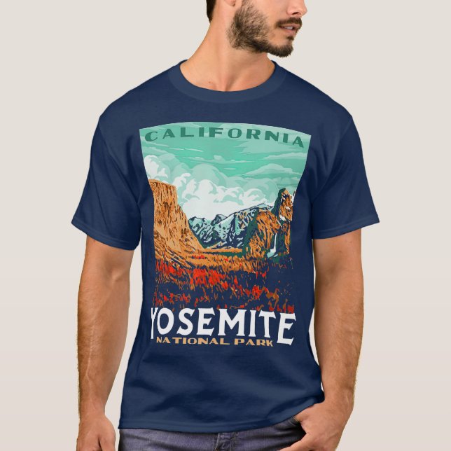 Retro Yosemite Nationalparktal WPA Style T-Shirt (Vorderseite)