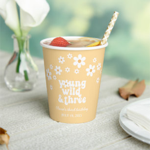 Retro Young Wild drei Daisy Blumen 3. Geburtstag Pappbecher
