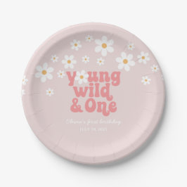 Retro Young Wild One Daisy floral 1. Geburtstag Pappteller