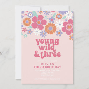 Retro Young Wild Three Rose Floral Invitation