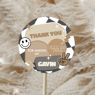 Retro Young Wild und Drei Geburtstagsfeier  Runder Aufkleber