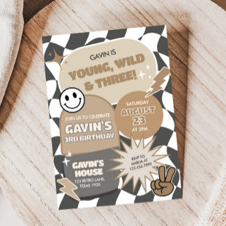 Retro Young Wild und Drei Geburtstagsparty Einladung