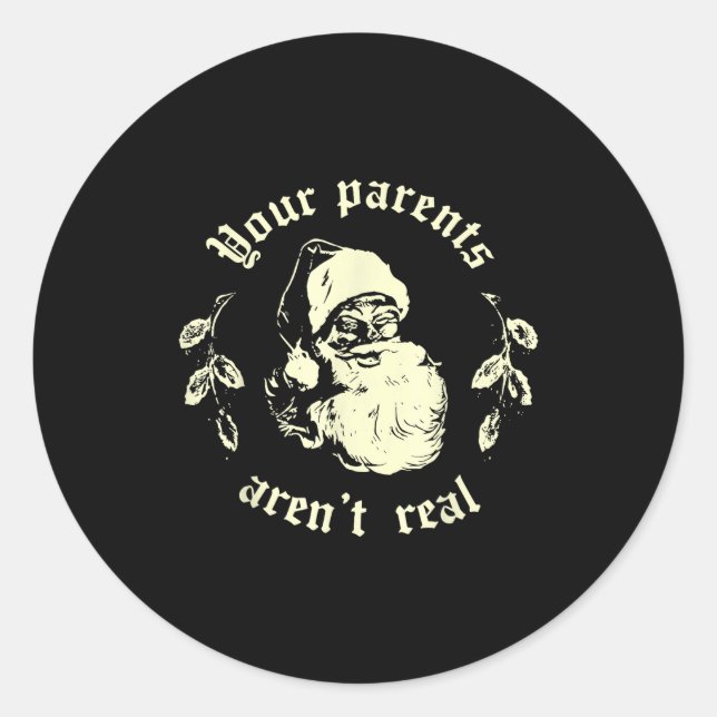 Retro Your Parents Aren't Real Santa Funny Christm Runder Aufkleber (Vorderseite)