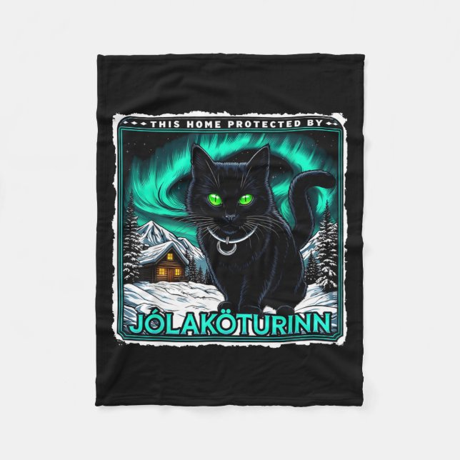 Retro Yule Cat Icelandic This Home Protected Jólak Fleecedecke (Vorderseite)