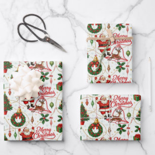 Retro Yuletide Cheer: Merry & Bright Holiday Geschenkpapier Set