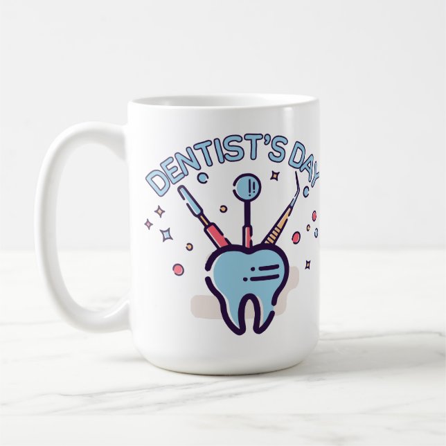 Retro Zahnarzttag-, Zahn- und Zahnwerkzeuge Kaffeetasse (Links)