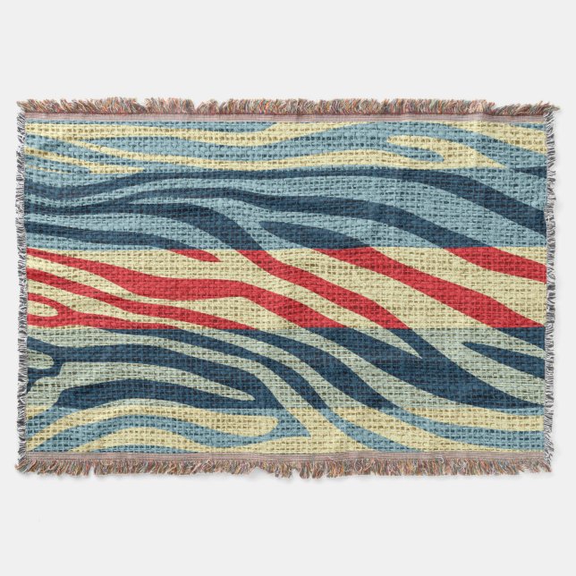 Retro Zebra Skin Print Pattern Burlap Rustic #10 Decke (Vorderseite)