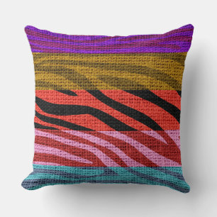 Retro Zebra Skin Print Pattern Burlap Rustic #12 Kissen