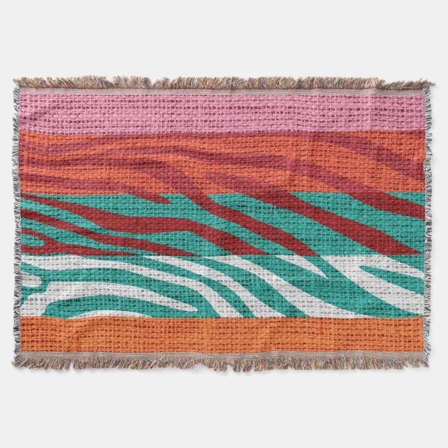 Retro Zebra Skin Print Pattern Burlap Rustikal #6 Decke (Vorderseite)