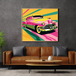 Retro-Zeichnung eines alten Autos Poster