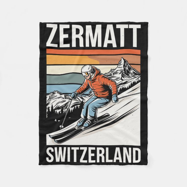 Retro Zermatt Schweiz Skigebiet  Fleecedecke (Vorderseite)