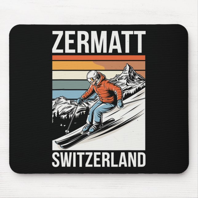 Retro Zermatt Schweiz Skigebiet  Mousepad (Vorne)