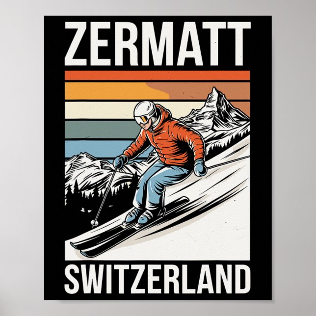 Retro Zermatt Schweiz Skigebiet  Poster (Vorne)