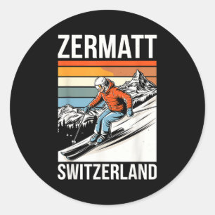 Retro Zermatt Schweiz Skigebiet Spaß alpin Runder Aufkleber