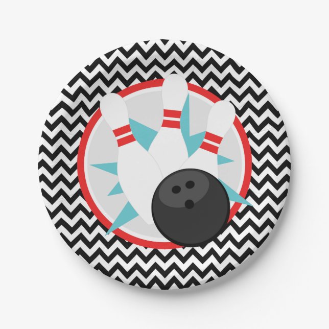 Retro Zickzack Bowling Paper Party Teller (Vorderseite)