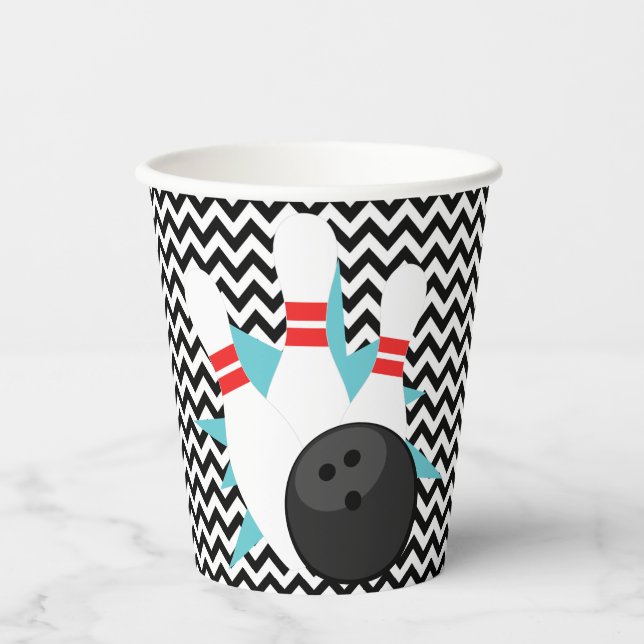 Retro Zickzack Bowling Party Paper Cups Pappbecher (Vorderseite)