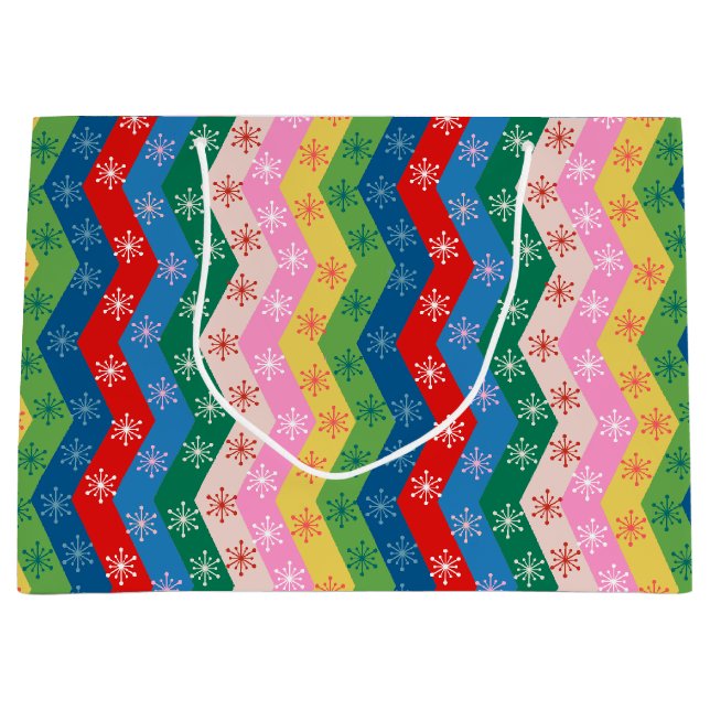 Retro-Zickzack-Chevron-Schneemuster Große Geschenktüte (Vorderseite)