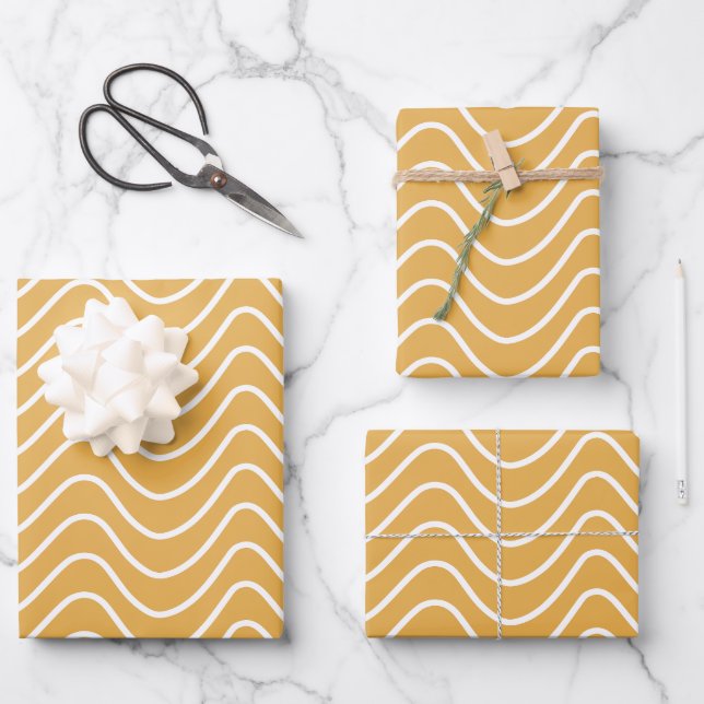 Retro Zickzack Muster Yellow Zigzag Geschenkpapier Set (Vorderseite)