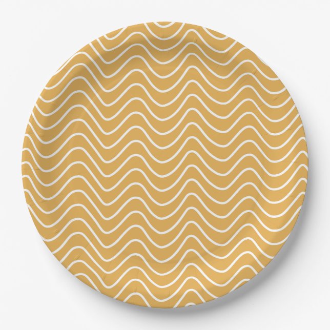 Retro Zickzack Muster Yellow Zigzag Pappteller (Vorderseite)