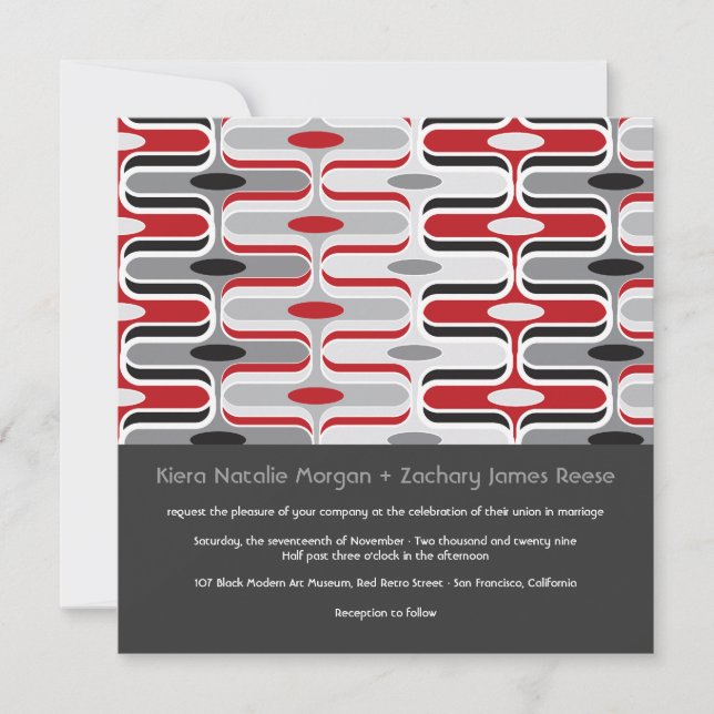 Retro Zig Zag Motif Art Moderne Mariage Invitation (Devant)