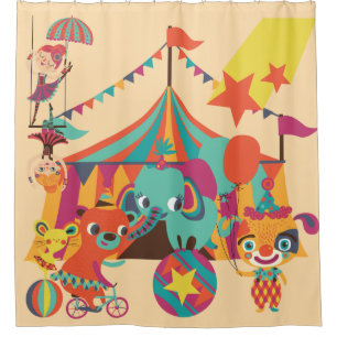 Retro Zirkus mit Elefanten, Bär, Akrobaten Duschvorhang
