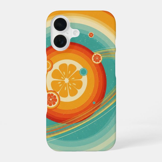 Retro Zitrus Orbit iPhone 16 Hülle (Rückseite)
