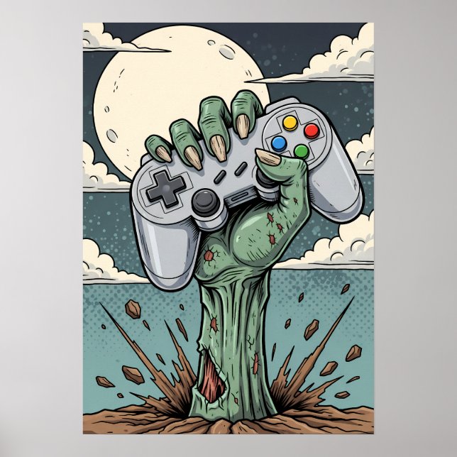 Retro-Zombie-Gamer-Hand - Klassischer Controller-G Poster (Vorne)