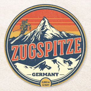 Retro Zugspitze bayerische Outdoor-Naturgeschenke Runder Pappuntersetzer