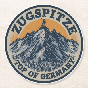 Retro Zugspitze bayerische Outdoor-Naturgeschenke Runder Pappuntersetzer