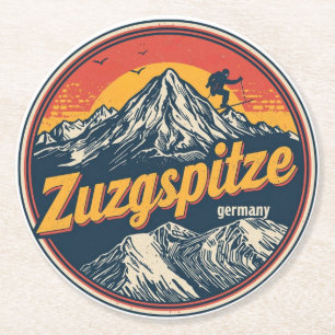 Retro Zugspitze bayerische Outdoor-Naturgeschenke Runder Pappuntersetzer