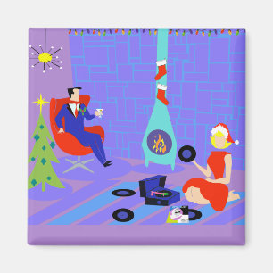 Retro Zuhause für das Weihnachtsmagnet in Feiertag Magnet