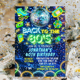 Retro Zurück zu 80er Bunt Neon Glow Geburtstag Einladung