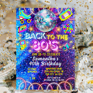 Retro Zurück zu den 80ern Farbige Lebendige Neon-G Einladung