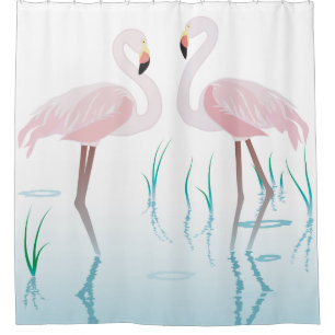 Retro Zwei rosa Flamingos in einem Teich Duschvorhang
