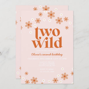 Retro zwei wild daisy boho zweiten Geburtstag Einladung