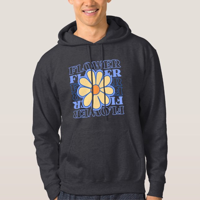 Retroblau florale Typografie Blume Liebhaber Hoodie (Vorderseite)